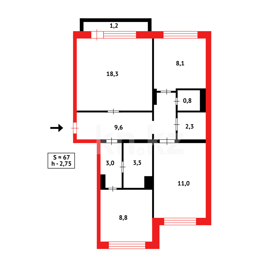 Продажа 3-комнатной квартиры 66 м в Караганде, Металлистов, дом 26/4 за 16  500 000 ₸ - объявление 3297146 | Kn.kz