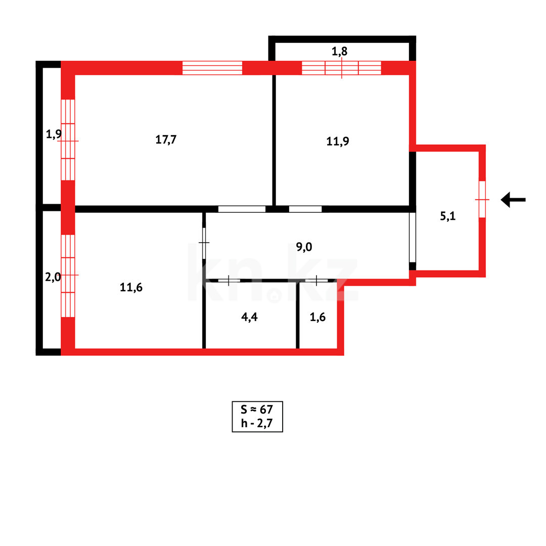 Продажа 2-комнатной квартиры 67 м в Караганде, Шахтеров, дом 23/7 за 27 000  000 ₸ - объявление 3337253 | Kn.kz