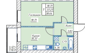 Продажа 1-комнатной квартиры, 38 м, Тынышбаева, дом 6