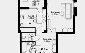 Продажа 1-комнатной квартиры, 48.6 м, Акмешит, дом 1