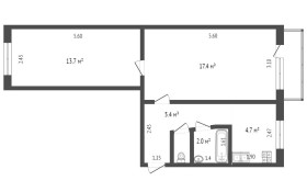 Продажа 2-комнатной квартиры, 43.6 м, Гашека, дом 4