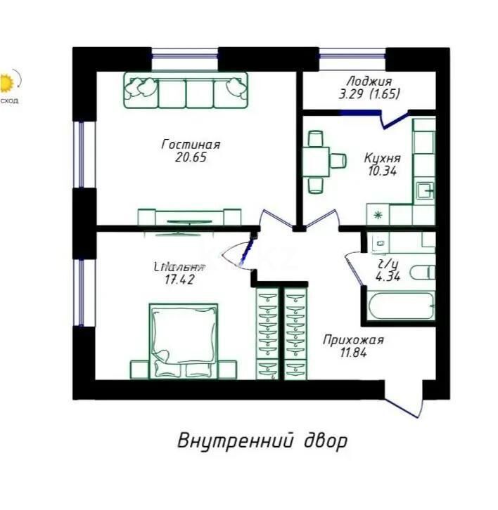 Продажа 2-комнатной квартиры, 66.24 м² - Продажа двухкомнатных квартир в р-не Есиль Астаны - страница 48 фото 1 из 1