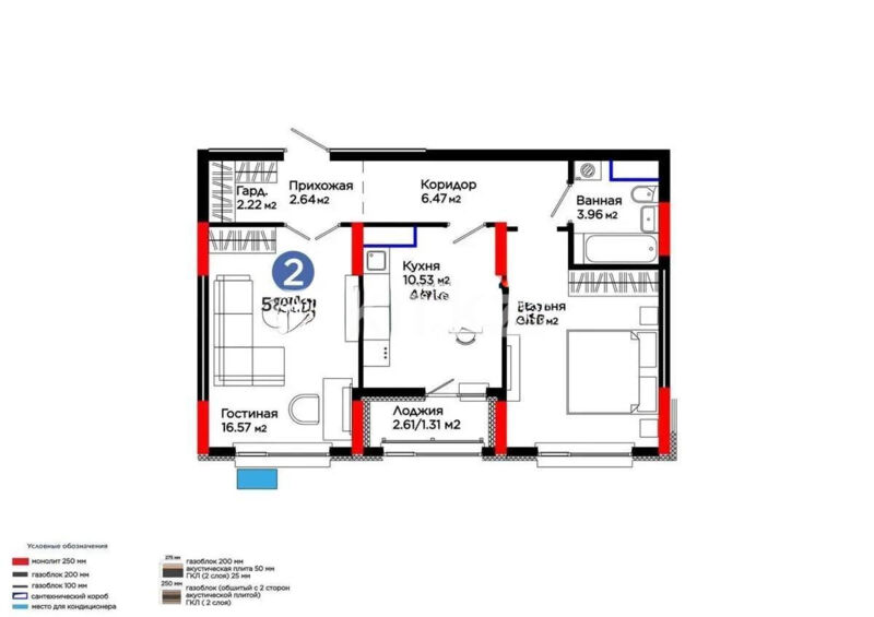Продажа 2-комнатной квартиры, 59 м² - Продажа квартир в монолитном доме в Астане - страница 12 фото 1 из 1