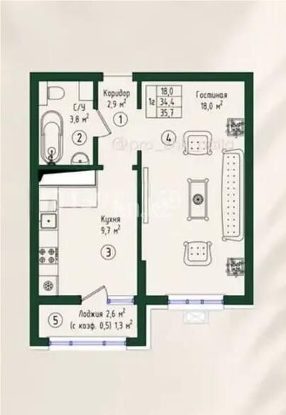 Продажа 1-комнатной квартиры, 35 м² - Продажа квартир в новостройках Астаны - страница 41 фото 1 из 1
