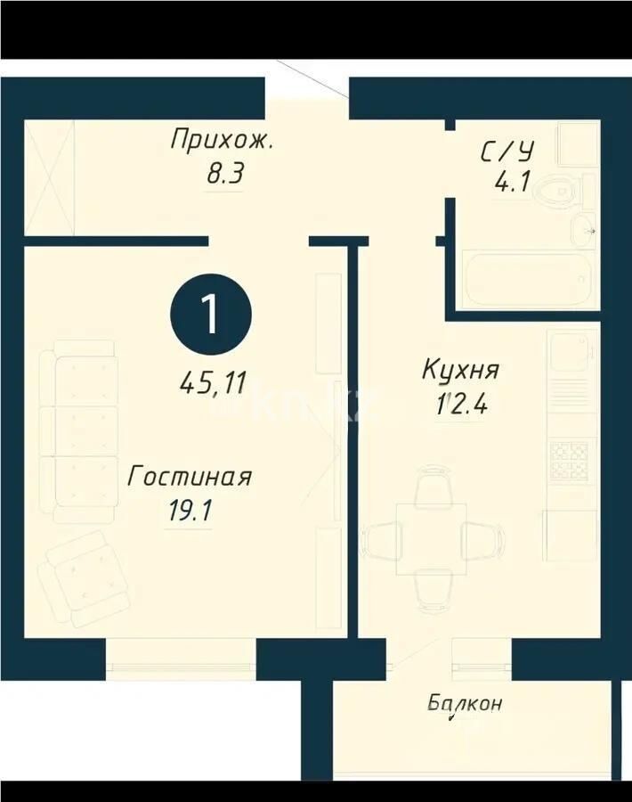 Продажа 1-комнатной квартиры, 45 м² - Продажа квартир в Казахстане - страница 4 фото 1 из 1