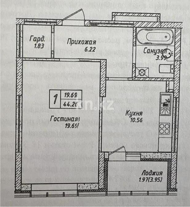 Продажа 1-комнатной квартиры, 44.5 м² - Продажа квартир в новостройках Астаны - страница 13 фото 1 из 1