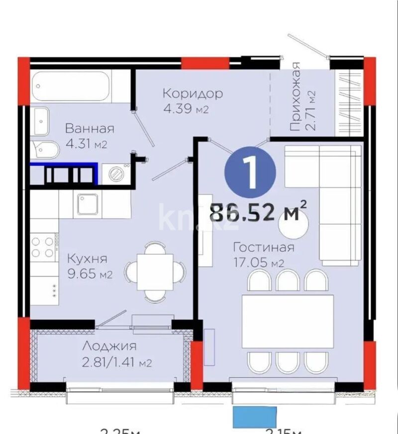 Продажа 1-комнатной квартиры, 39.6 м² - Продажа однокомнатных квартир в монолитно-каркасном доме в Астане фото 1 из 1