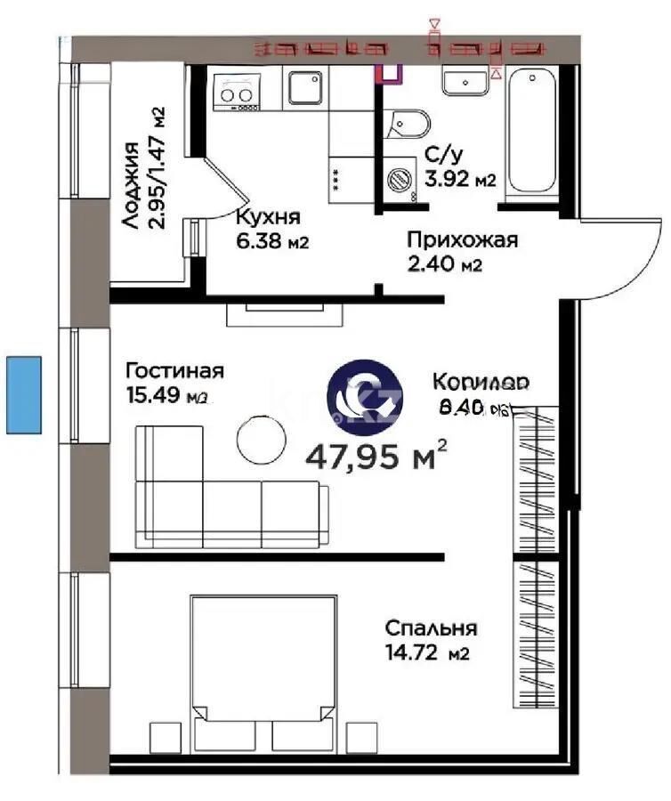 Продажа 2-комнатной квартиры, 48 м² - Продажа квартир в монолитно-каркасном доме в Астане - страница 130 фото 1 из 1