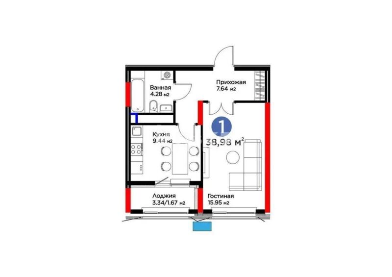 Продажа 1-комнатной квартиры, 38.9 м² - Продажа квартир в р-не Есиль Астаны - страница 3 фото 1 из 1