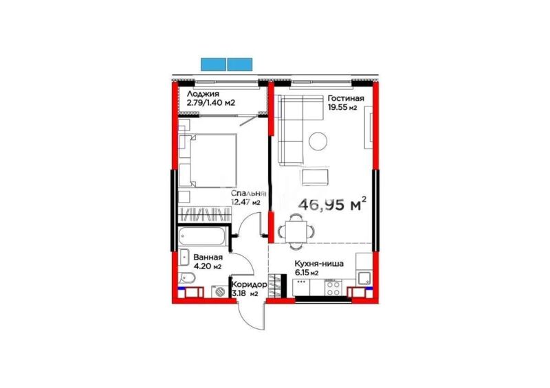 Продажа 2-комнатной квартиры, 46.95 м² - Продажа квартир в монолитном доме в Алматы - страница 15 фото 1 из 1