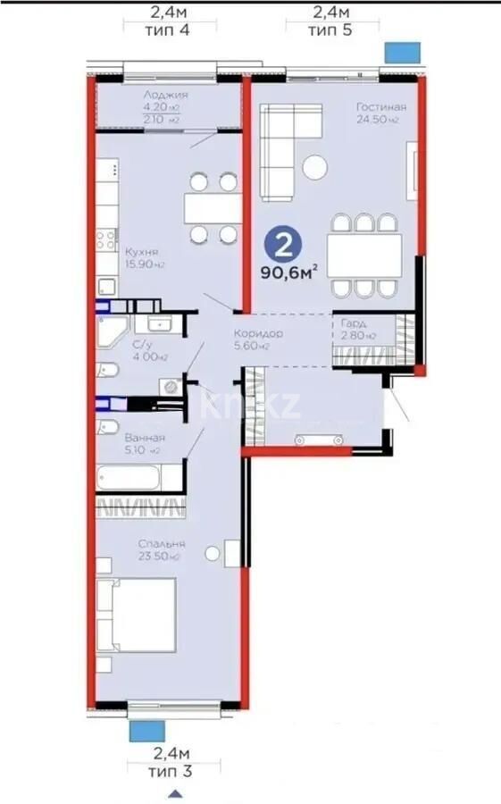 Продажа 2-комнатной квартиры, 90.6 м² - Продажа двухкомнатных квартир в монолитно-каркасном доме в Казахстане - страница 165 фото 1 из 1
