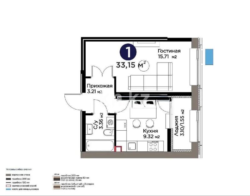 Продажа 1-комнатной квартиры, 33.15 м² - Продажа квартир в р-не Нура Астаны фото 1 из 1