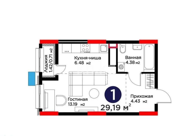 Продажа 1-комнатной квартиры, 29.19 м² - Продажа однокомнатных квартир в блочном доме в Казахстане - страница 46 фото 1 из 1
