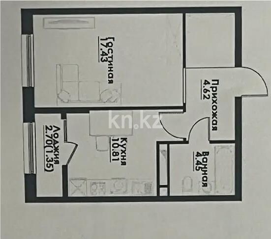 Продажа 1-комнатной квартиры, 42.08 м² - Продажа квартир в монолитно-каркасном доме в Казахстане - страница 39 фото 1 из 1