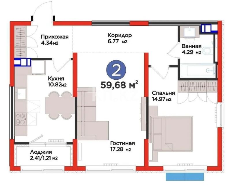 Продажа 2-комнатной квартиры, 59.68 м² - Продажа двухкомнатных квартир в Алатауском р-не Алматы - страница 21 фото 1 из 1