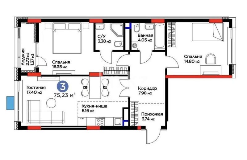 Продажа 3-комнатной квартиры, 75.23 м² - Продажа трехкомнатных квартир в Астане - страница 16 фото 1 из 1