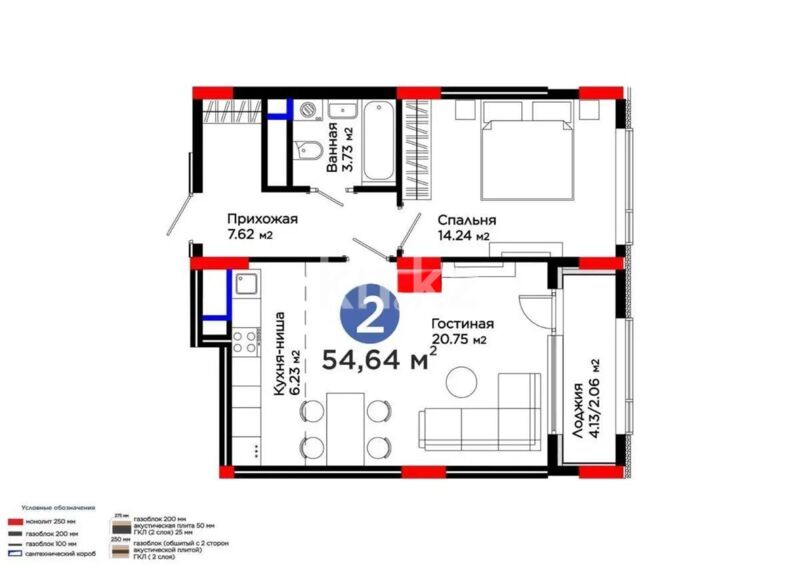 Продажа 2-комнатной квартиры, 55 м² - Продажа двухкомнатных квартир в р-не Нура Астаны - страница 53 фото 2 из 2