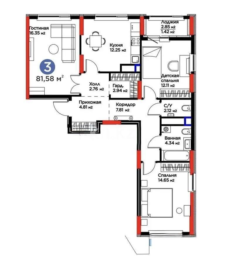Продажа 3-комнатной квартиры, 82 м² - Продажа квартир в Казахстане - страница 33 фото 1 из 1