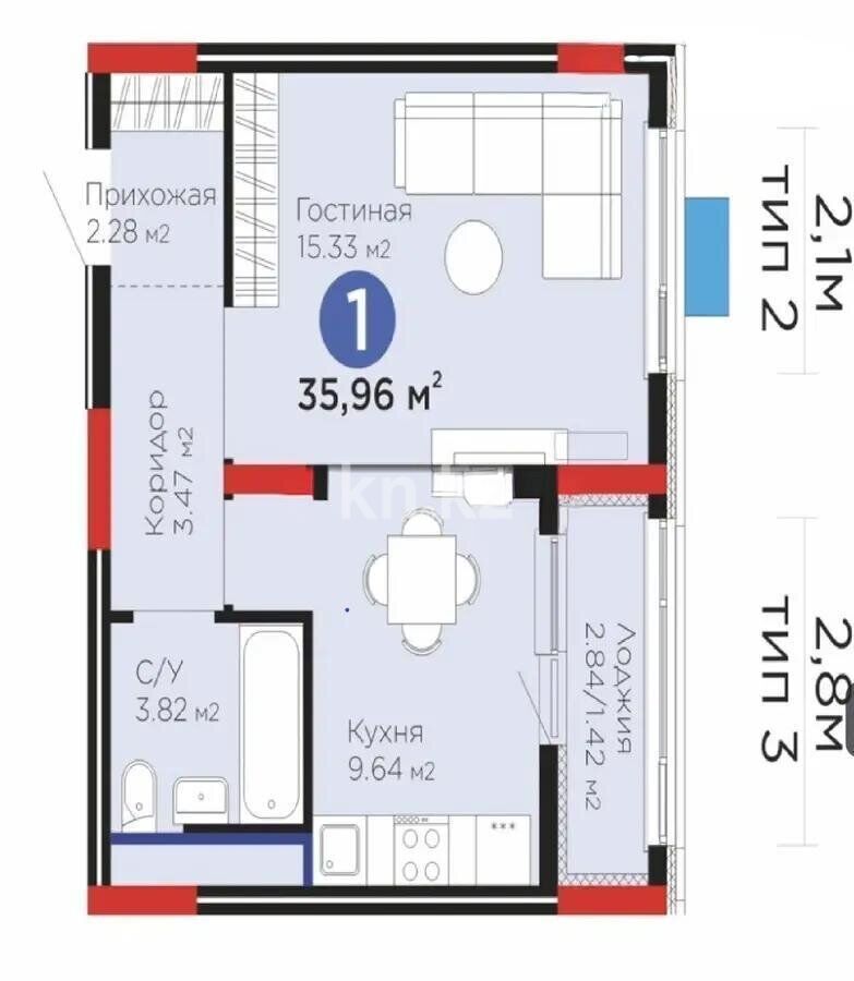 Продажа 1-комнатной квартиры, 35.96 м² - Продажа однокомнатных квартир в Астане - страница 16 фото 4 из 4