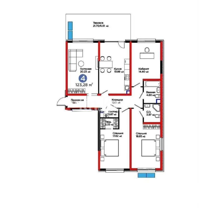 Продажа 4-комнатной квартиры, 123.28 м² - Продажа квартир в Казахстане - страница 172 фото 1 из 1