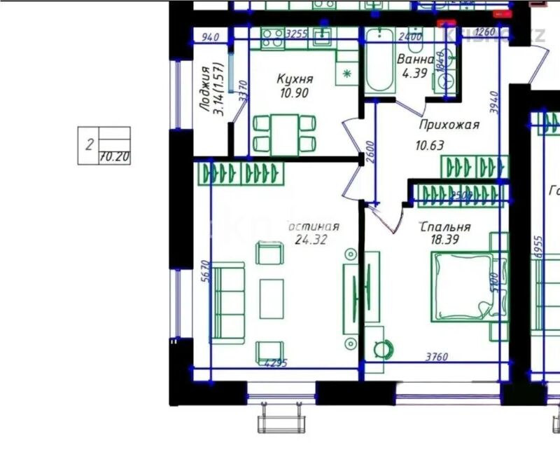 Продажа 2-комнатной квартиры, 70 м² - Продажа двухкомнатных квартир в кирпичном доме в Астане фото 1 из 1