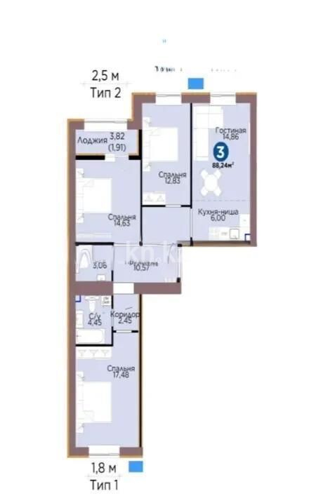 Продажа 3-комнатной квартиры, 88.24 м² - Продажа квартир в кирпичном доме в Астане - страница 201 фото 1 из 1