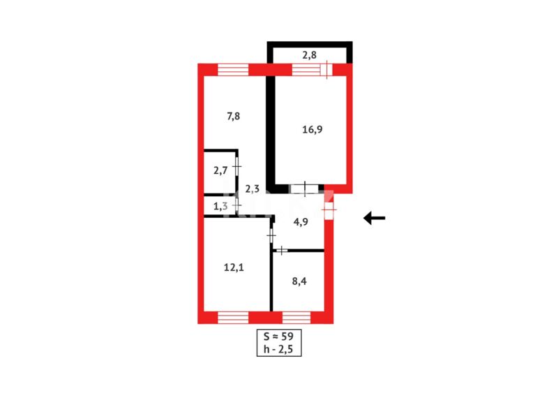 Продажа 3-комнатной квартиры, 59 м² - Продажа квартир в кирпичном доме в Казахстане - страница 10 фото 8 из 8