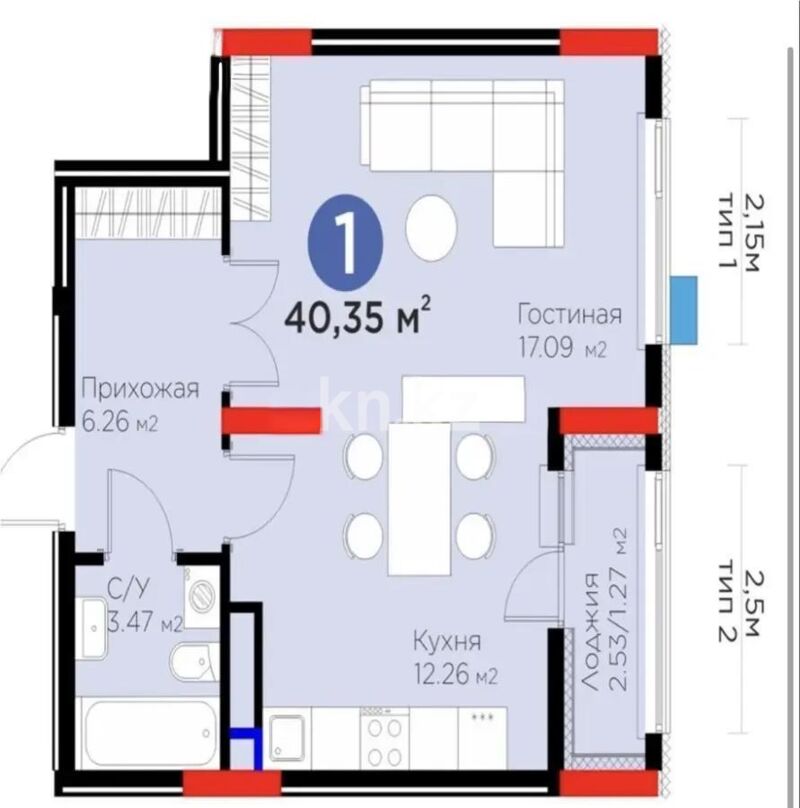 Продажа 1-комнатной квартиры, 40.35 м² - Продажа однокомнатных квартир в монолитно-каркасном доме в Астане - страница 32 фото 1 из 1