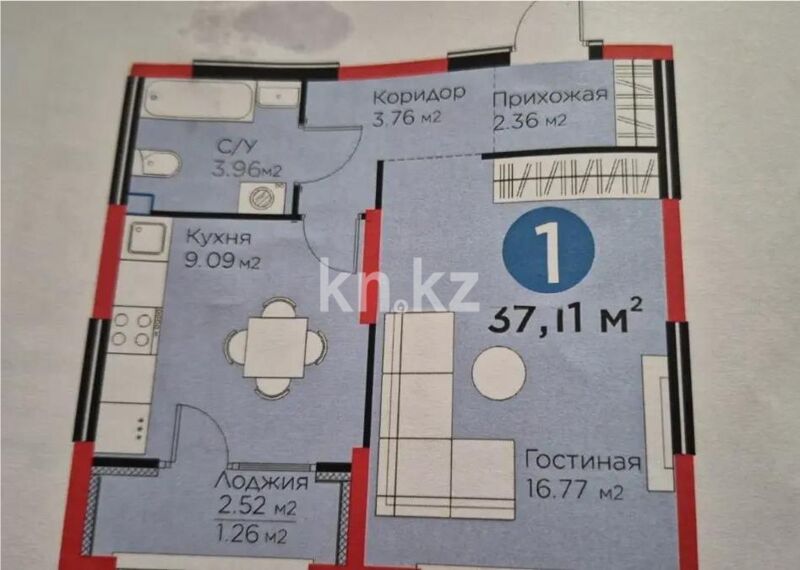 Продажа 1-комнатной квартиры, 37.11 м² - Продажа однокомнатных квартир в Медеуском р-не Алматы - страница 6 фото 1 из 1