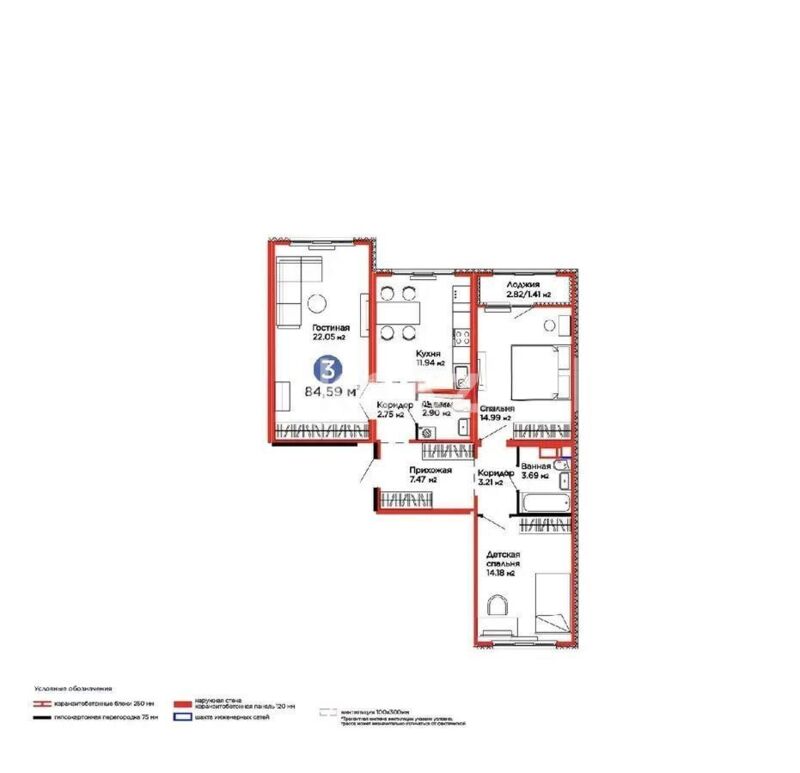 Продажа 3-комнатной квартиры, 84.59 м² - Продажа трехкомнатных квартир в монолитном доме в Астане фото 1 из 1