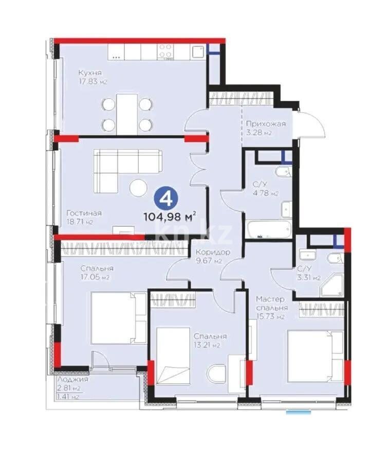Продажа 4-комнатной квартиры, 105 м² - Недвижимость в Астане - страница 12 фото 2 из 2