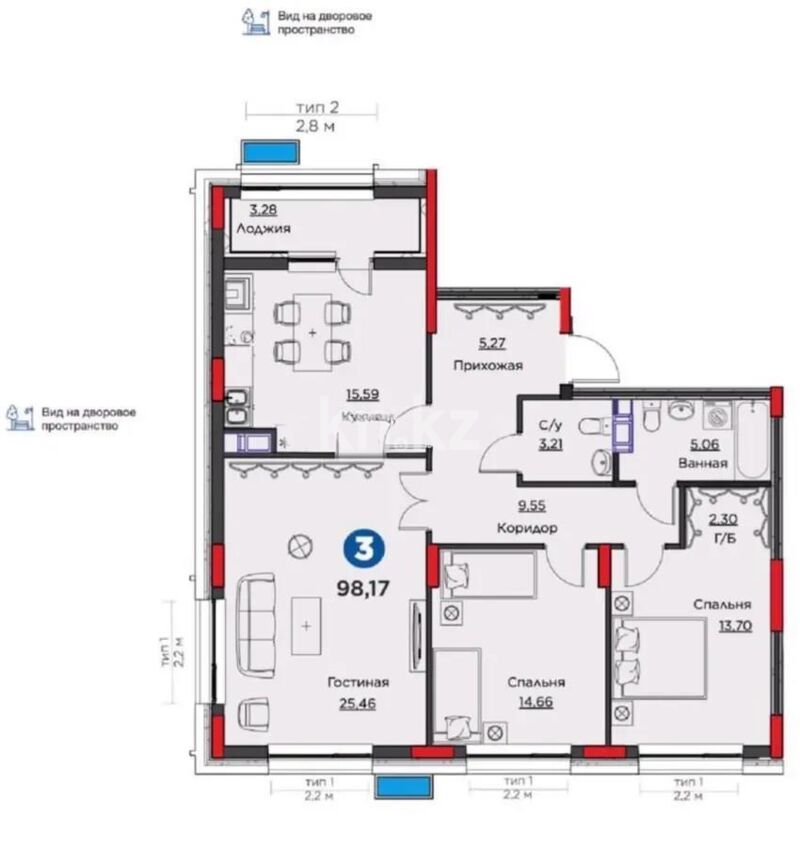 Продажа 3-комнатной квартиры, 100 м² - Продажа квартир в монолитно-каркасном доме в Астане - страница 111 фото 4 из 4