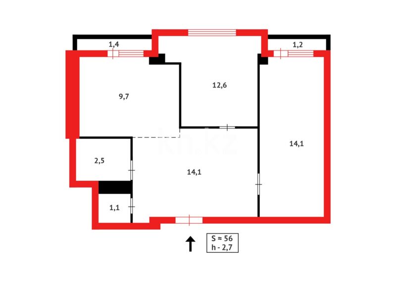 Продажа 2-комнатной квартиры, 56 м² - Продажа и аренда жилой и коммерческой недвижимости в Казахстане фото 14 из 14