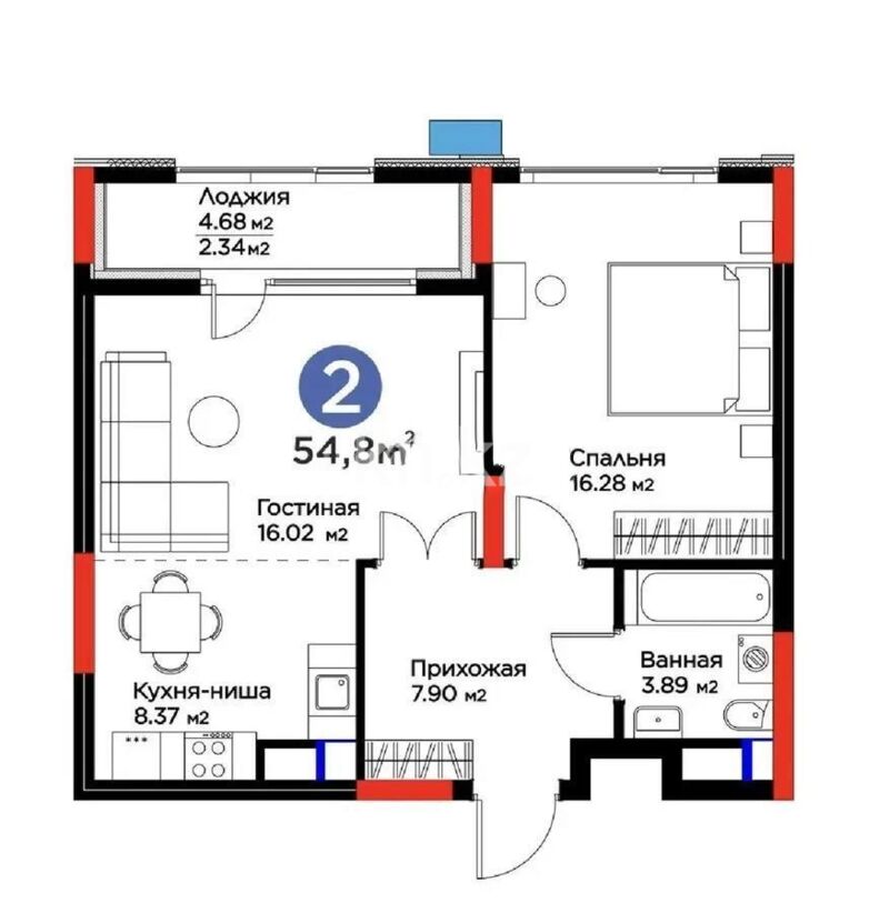 Продажа 2-комнатной квартиры, 54.8 м² - Продажа квартир в Астане - страница 24 фото 1 из 1