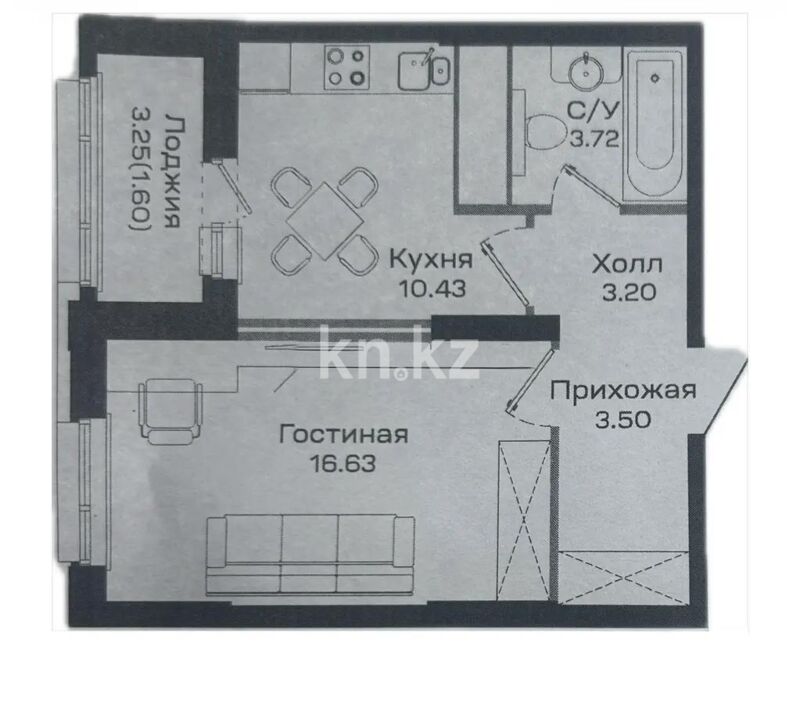 Продажа 1-комнатной квартиры, 37 м² - Продажа однокомнатных квартир в монолитно-каркасном доме в Астане - страница 31 фото 3 из 3