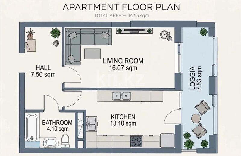 Продажа 1-комнатной квартиры, 45 м² - Продажа однокомнатных квартир от собственников в Казахстане фото 1 из 1