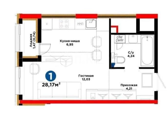 Продажа 1-комнатной квартиры, 28 м² - Продажа однокомнатных квартир в монолитно-каркасном доме в Астане фото 1 из 1