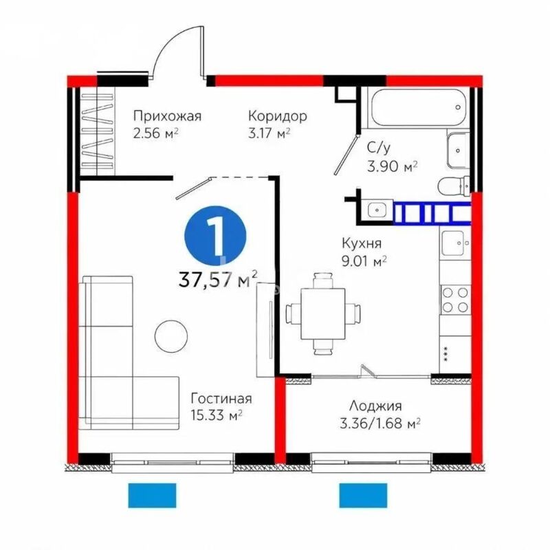 Продажа 1-комнатной квартиры, 37.57 м² - Продажа однокомнатных квартир в Турксибском р-не Алматы - страница 3 фото 1 из 1