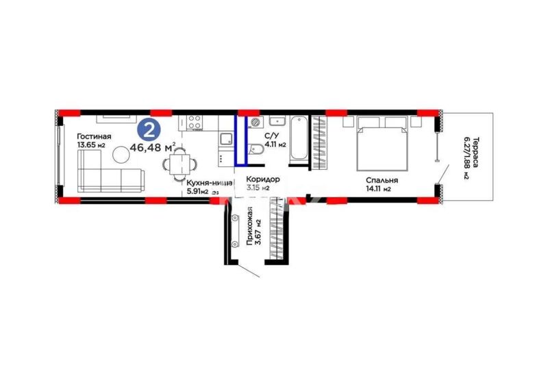 Продажа 2-комнатной квартиры, 46.48 м² - Продажа двухкомнатных квартир в р-не Нура Астаны - страница 40 фото 1 из 1