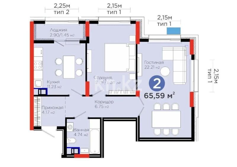 Продажа 2-комнатной квартиры, 65.59 м² - Продажа квартир в Казахстане - страница 146 фото 1 из 1