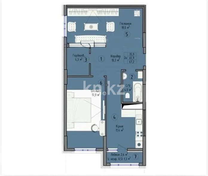 Продажа 2-комнатной квартиры, 67.2 м² - Продажа квартир в монолитно-каркасном доме в Астане - страница 131 фото 1 из 1