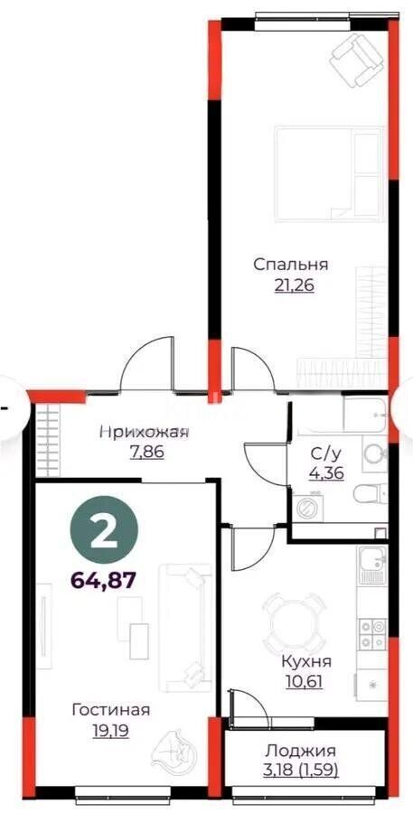 Продажа 2-комнатной квартиры, 64.87 м² - Продажа квартир в блочном доме в Астане - страница 47 фото 1 из 1
