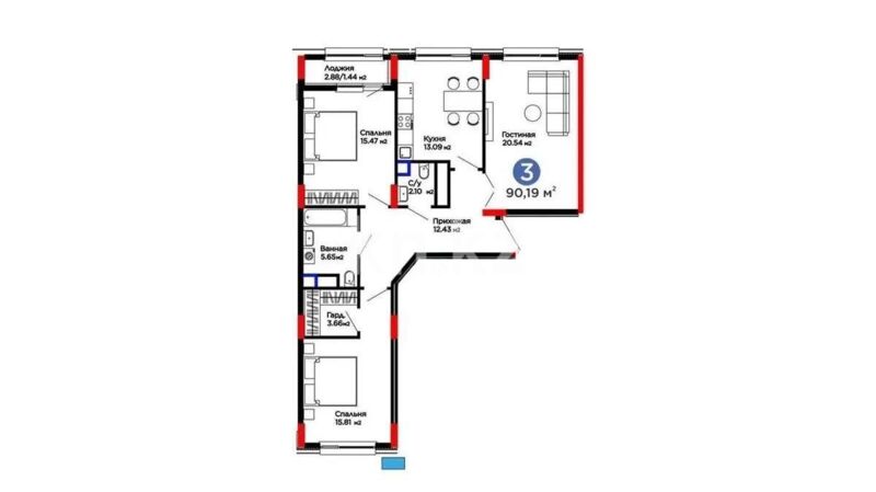 Продажа 3-комнатной квартиры, 90 м² - Продажа квартир в монолитно-каркасном доме в Казахстане - страница 18 фото 1 из 1