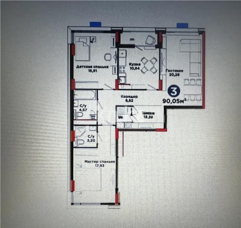 Продажа 3-комнатной квартиры, 90.05 м² - Продажа квартир в Казахстане - страница 91 фото 1 из 1