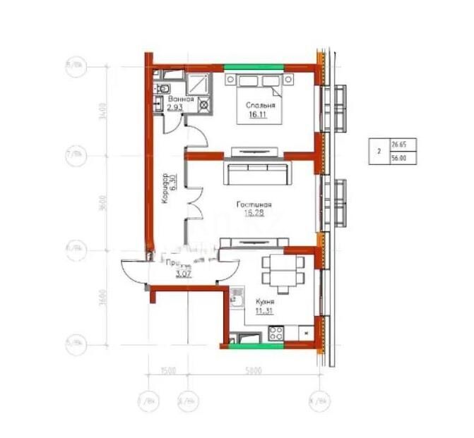 Продажа 2-комнатной квартиры, 56 м² - Продажа двухкомнатных квартир в Медеуском р-не Алматы - страница 12 фото 1 из 1