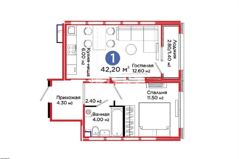 Продажа 2-комнатной квартиры, 43 м² - Продажа двухкомнатных квартир в блочном доме в Казахстане - страница 2 фото 1 из 1