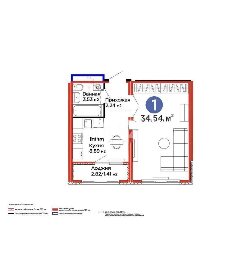 Продажа 1-комнатной квартиры, 34.54 м² - Продажа квартир в р-не Нура Астаны фото 1 из 1