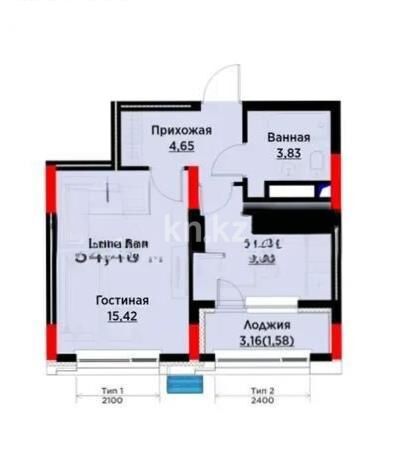 Продажа 1-комнатной квартиры, 34.5 м² - Продажа однокомнатных квартир в монолитно-каркасном доме в Астане - страница 30 фото 1 из 1