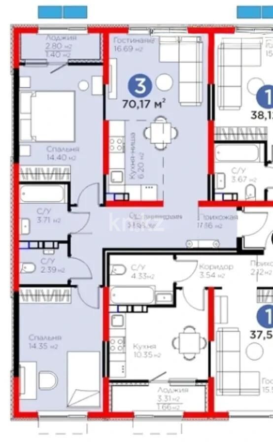 Продажа 3-комнатной квартиры, 70.17 м² - Продажа трехкомнатных квартир в Турксибском р-не Алматы - страница 11 фото 1 из 1