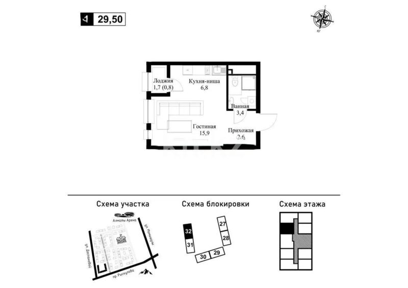 Продажа 1-комнатной квартиры, 30 м² - Продажа однокомнатных квартир в Алатауском р-не Алматы - страница 18 фото 1 из 1